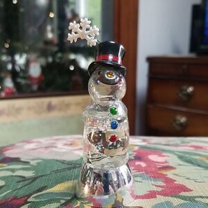 Festive Snowman Figurine with Hat and Snowflake